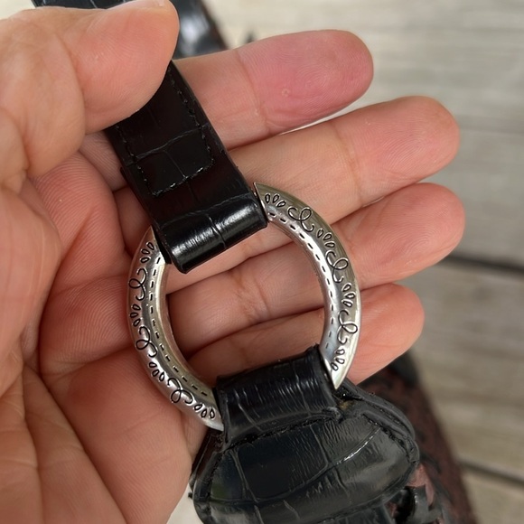 Coldwater Creek Black Brown Woven Hobo Shoulder Bag Faux Croc Trim - Picture 4 of 10